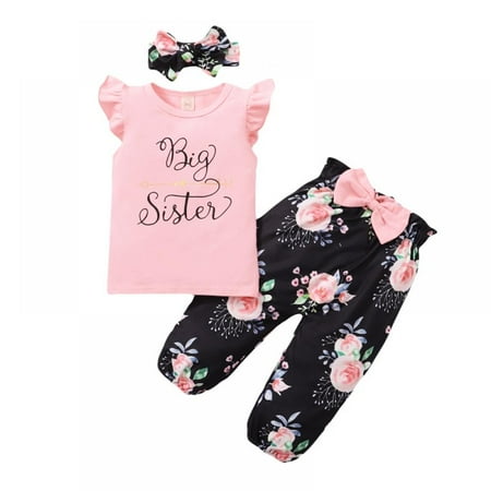 

Baby Girls Clothes Flower Short Sleeve Tops Romper Pants Headband Summer Outfits Set