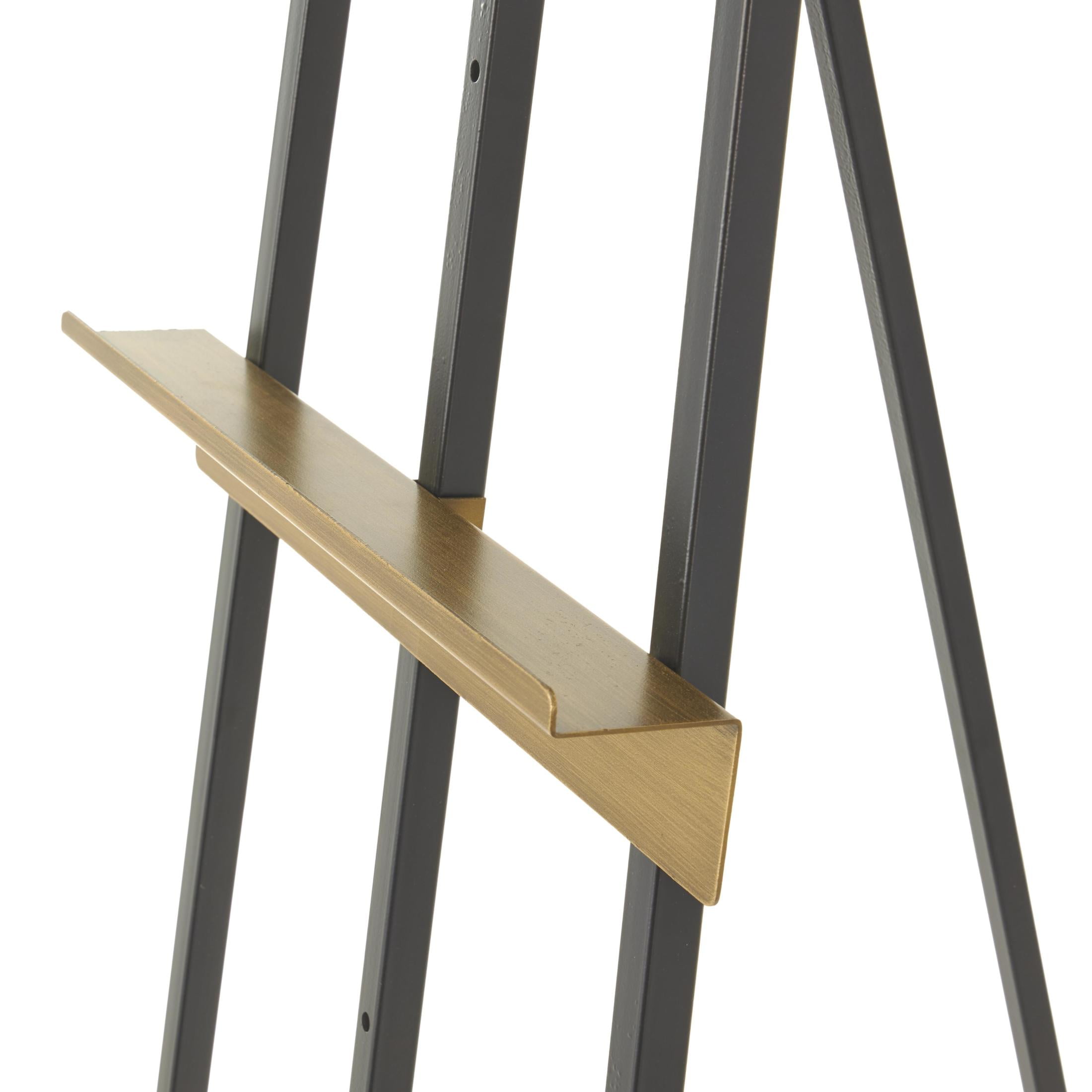 DecMode 15" x 69" Black Metal Painter's Inspired Floor 4 Tier Easel with Gold Accents, 1-Piece