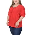 thumbnail image 2 of NY Collection Women's Plus Size Short Sleeve Balloon Sleeve Top with Hardware, 2 of 4