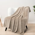 thumbnail image 6 of PAVILIA Soft Fleece Taupe Tan Throw Blanket for Couch, Lightweight Plush Warm Blankets for Bed, Fuzzy Cozy Flannel Blanket Throw for Sofa, Travel, Jacquard Pattern, Taupe/Camel, Twin, 60x80 inch, 6 of 9