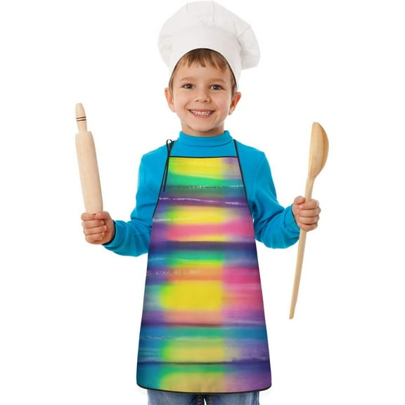 Colorful Striped Tie Dye Pattern Kids Aprons for Girls and Boys,Adjustable Neck Strap Toddler Aprons for Kids Cooking Baking