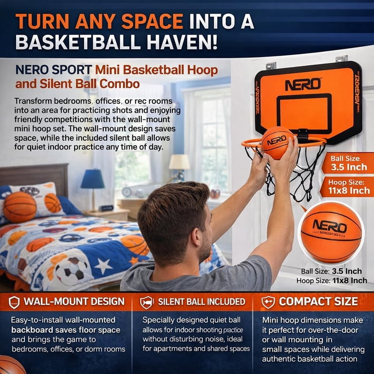 Nero Ninja Mini Silent Basketball & Hoop Set - Walmart.com