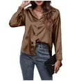 thumbnail image 2 of Riforla Women's Blouse Satin Silk Shirt Button Down Shirt Casual Loose Long Sleeve Office Work Long Edition Blouse Womens Tops Coffee L, 2 of 6