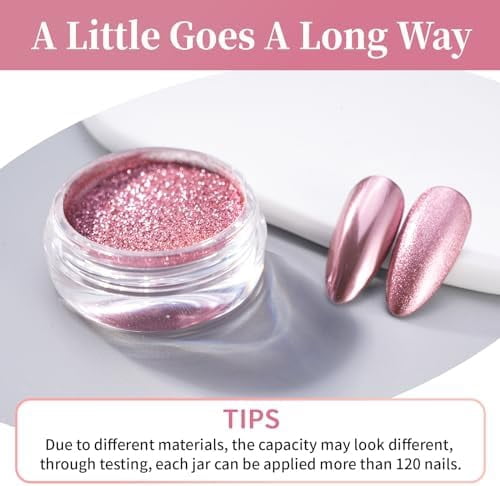 Chrome Nail Powder - Rose Gold/Pink Nails Chrome Powder Mirror Effect, Premium Metallic Mirror Chrome Nail Powder Pigment for Nail Art Decoration