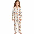 thumbnail image 4 of XAOFW Halloween Girls Pajamas Sets Long Sleeve Lapel Cartoon Print Shirts And Pants Two Piece Sleepwear Loungewear Sets Soft Nightwear 11-12 Years, 4 of 4