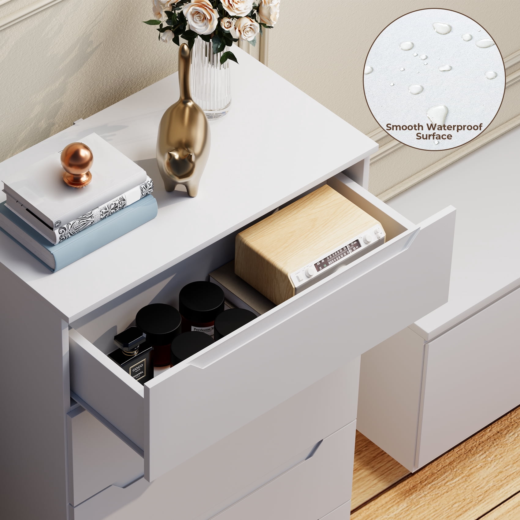 Meteorleg White 5 Drawer Dresser for Bedroom, 48" H Tall Modern Chest of Drawers, Wood Storage Dresser with Deep Drawers for Living Room Hallway Entryway