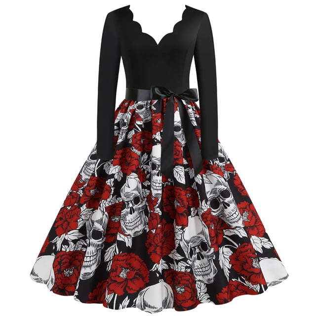 De Vestido de fiesta con cuello redondo y cremallera con estampado de Halloween para mujer