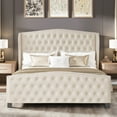 thumbnail image 2 of Breltam King Size Bed Frame, Velvet Upholstered, Beige, 2 of 9