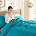 thumbnail image 2 of Nestl  Reversible Cut Plush Duvet Cover Set -  Soft Front Cut Plush Fleece & Back Brushed Microfiber Comforter Cover Teal Full 3 Piece, 2 of 5