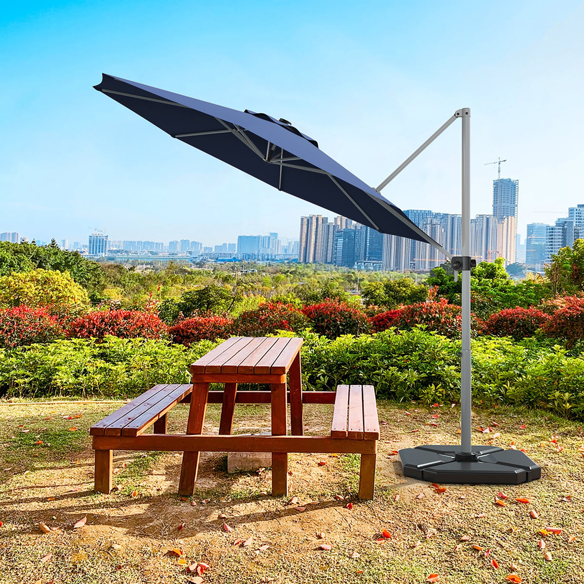 gymax 11ft patio offset hanging cantilever umbrella 360 degree tilt Outsunny with Base, Double Top Aluminum Umbrella with 360 Rotation, Easy Tilt, 8 Ribs, Crank, Cross 11Ft Net Weight Gymax 11Ft Patio Offset Hanging