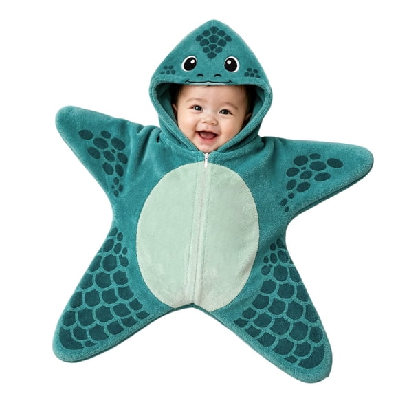 CONFREE Christmas Baby Flannel Hooded Starfish Onesie Zipper Cute Dinosaur Graphic Warm Winter Jumpsuit
