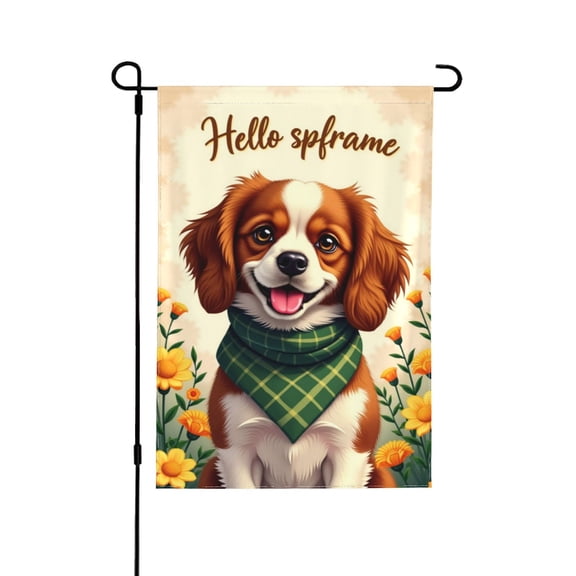 Hello Spring Garden Flag 12x18 Inch Double Sided Cavalier Spaniel Dog With Yellow Flower Spring Yard Flag Seasonal Outdoor House Flag Decoration
