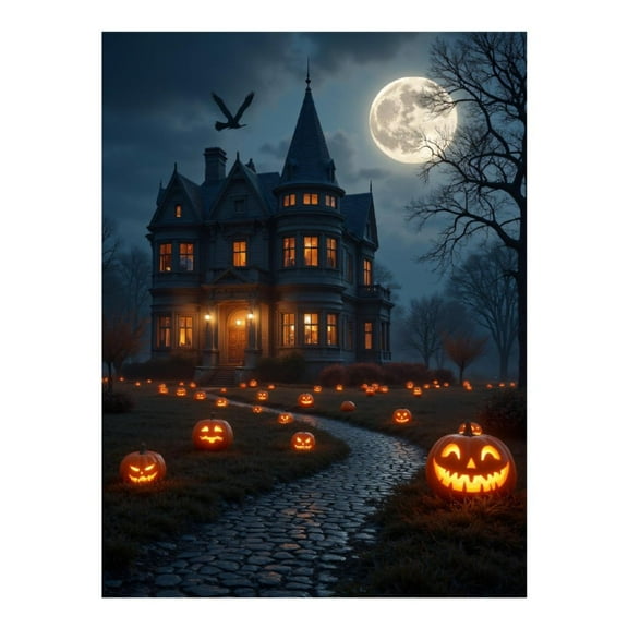 Diamond Art Kit for Adults, Haunted House Halloween Night Sky Diamond Painting for Adults Beginners, DIY Diamond Art Painting Kits, 5D Diamond Painting Crafts for Home Decor 12x16 Frameless
