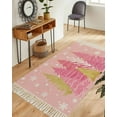 thumbnail image 3 of Pink Christmas Tree Area Rug 3x5 Living Rug with Tassel Woven Cotton Entryway Rugs Washable Bedroom Rugs Aesthetic Nursery Carpet Pink Golden Xmas Tree Snowflake Winter Floor Mat for Laundry Room, 3 of 5