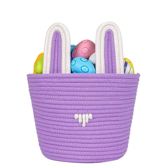 Foqnuq Easter Basket for 2024 - Handcrafted Cotton Rope Storage Basket with Handle - Personalized Wooden Card - Multi-functional Easter Supply