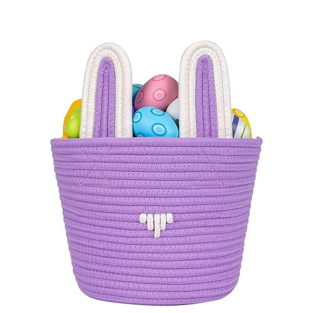 Canasta de Pascua, Tarjeta de Madera Personalizada, Cuerda de Algodón Artesanal, Almacenamiento, Versatilidad Decorativa para Habitación, Regalo de Pascua, Divertida Actividad Familiar, Canasta Vacuu