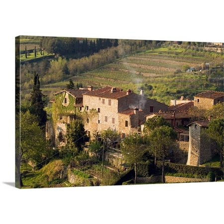 Great BIG Canvas Janis Miglavs Premium Thick-Wrap Canvas entitled Vineyard-covered hills above the rural town of Lamole, Tuscany,
