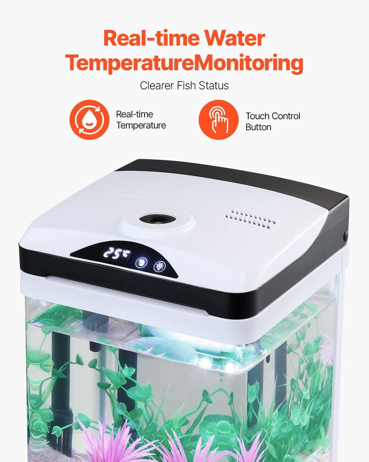 2 Gallon Fish Tank Aquarium LED Smart Square Clear Glass Aquarium with 7 Color Lighting, Self-Cleaning Filtration, Oxygenation, Water Circulation, Low-Noise Pump, High Definition Glass, for Beginners