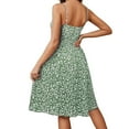 thumbnail image 5 of Womens Sundresses for Summer Pleated Smocked Knee Length Built In Bra Vacation Short Dresses Spaghetti Strap Sleeveless Floral Cute Midi Dresses Green L, 5 of 5