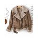 thumbnail image 1 of -Chaqueta de piel de oveja sintética para mujer, abrigo grueso y cálido de ante, color marrón, para motocicleta, para invierno, 1 of 5