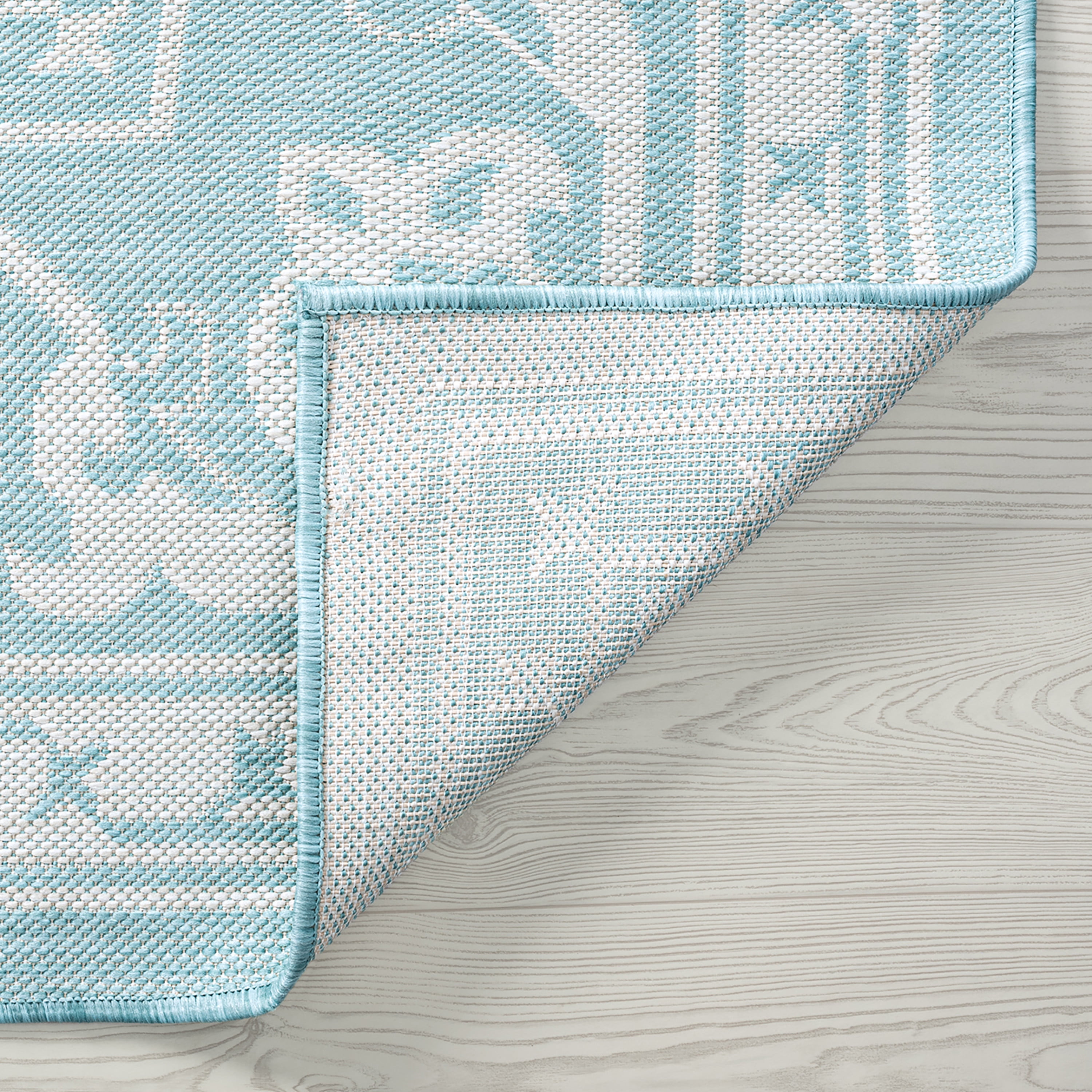 Bliss Rugs Floral Indoor Outdoor Rug Water Resistant Runner Rug for Patio, Hallway, Entryway, Deck, Aqua ,2' x 8'