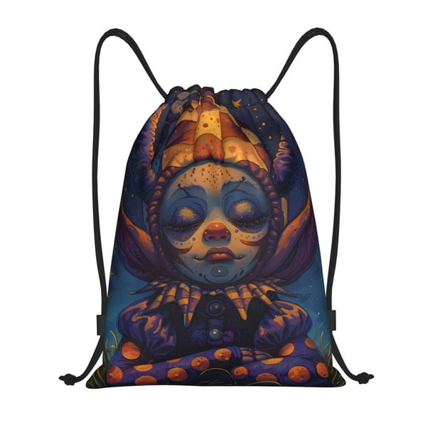 Fotbe Dreamy Jester Under Stars Bolsa Mochila con Cordón Estampada, Bolsa de Gimnasio Deportiva, Bolsa Cinch, Bolsa con Cordón para Hombres y Mujeres-Small