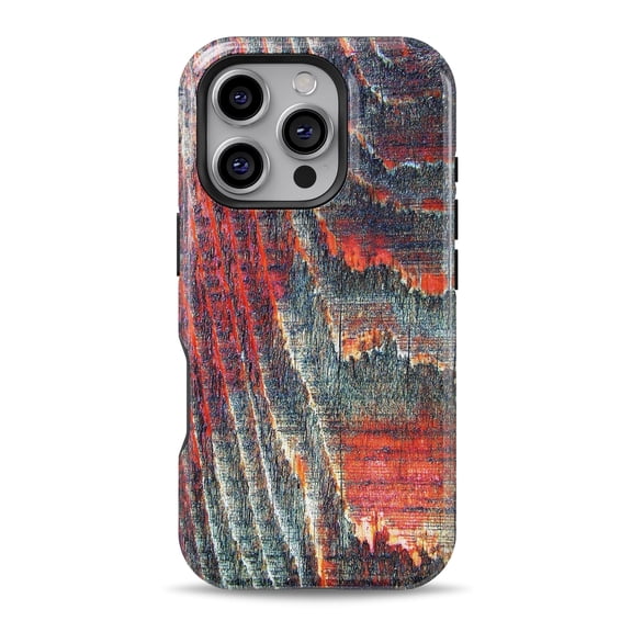 DesignSkinz Scratch-Resistant Hard Slim Case Compatible with iPhone 16 (Compatible with MagSafe) - Grungy Orange and Teal Dyed Wood Surface