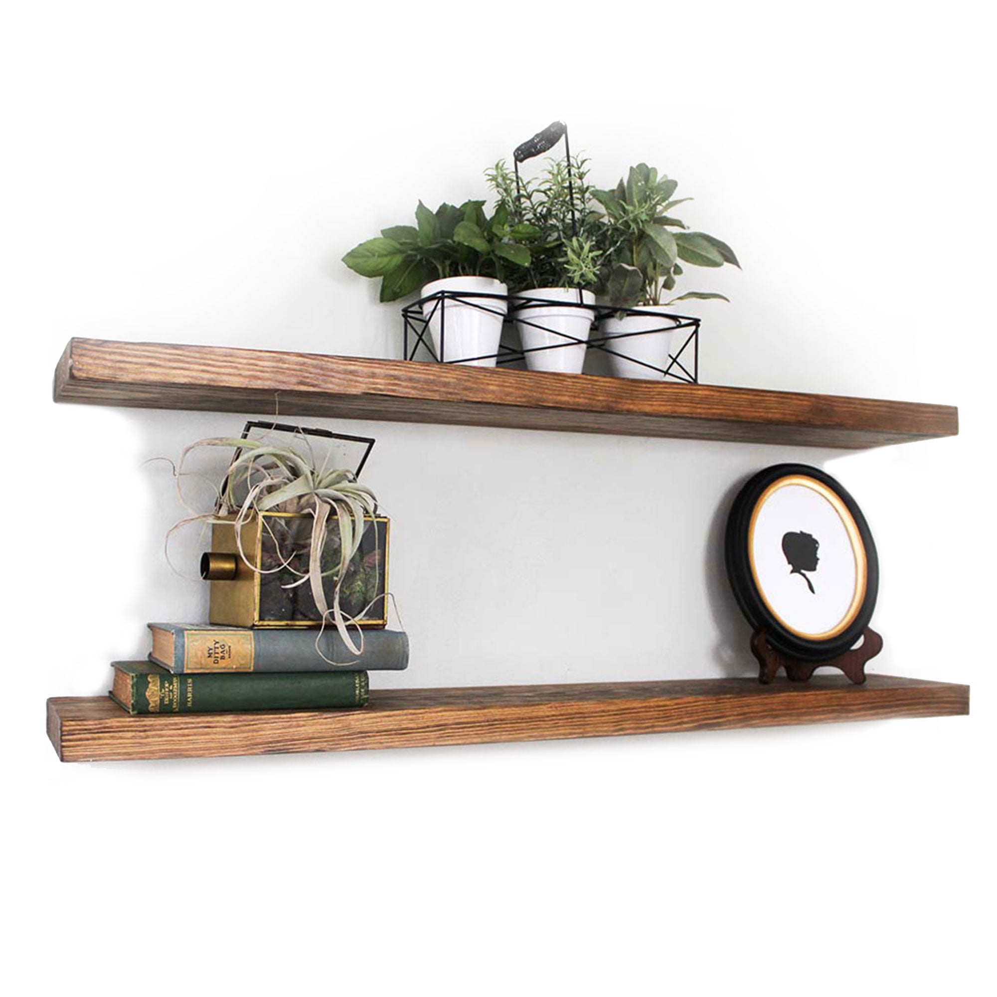 Willow & Grace 36 In Wall Mounted Floating Shelves, Light Walnut, Set