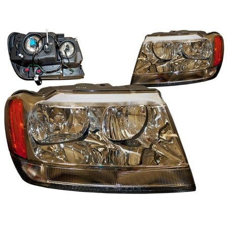 - 1999-2004 Jeep Grand Cherokee Chrome Performance Lens Halogen Headlights Set CH2502120 and CH2503120