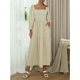 thumbnail image 3 of Michellecmm Women Long Dress Long Sleeve Square Neck Embroidery Flower Swing Dress, 3 of 8