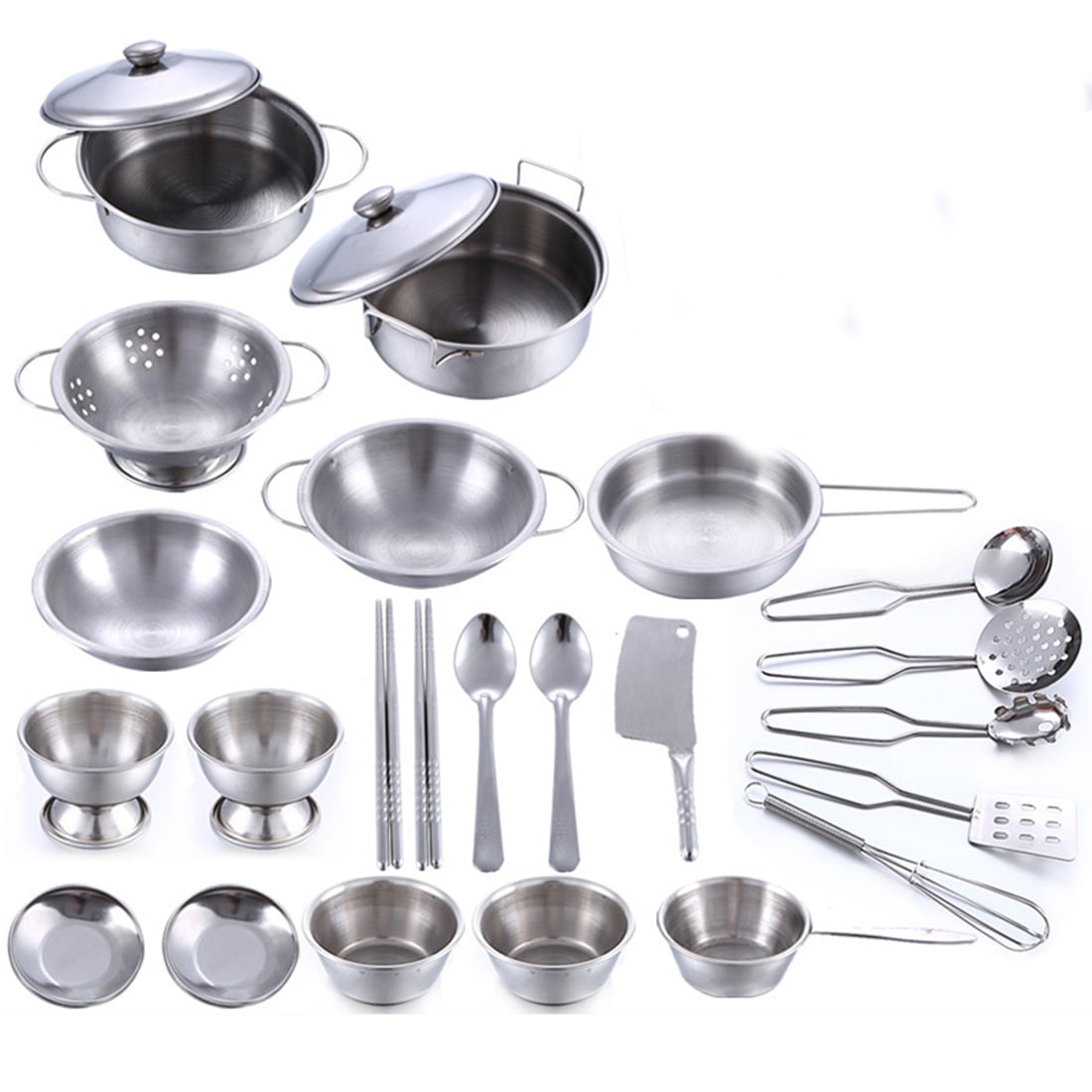 25PCS Kids Stainless Steel Play House Toys Children Kitchen Cooking Pretend Set 