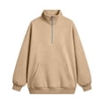 thumbnail image 3 of Sudadera con Cuello Simulado con Cierre para Mujer, Holgada, Cuello Alto, Manga Larga, Suéter Tipo Pulóver con Bolsillos, Estampado Sólido, Sudadera Casual de Otoño sin Capucha, 3 of 8
