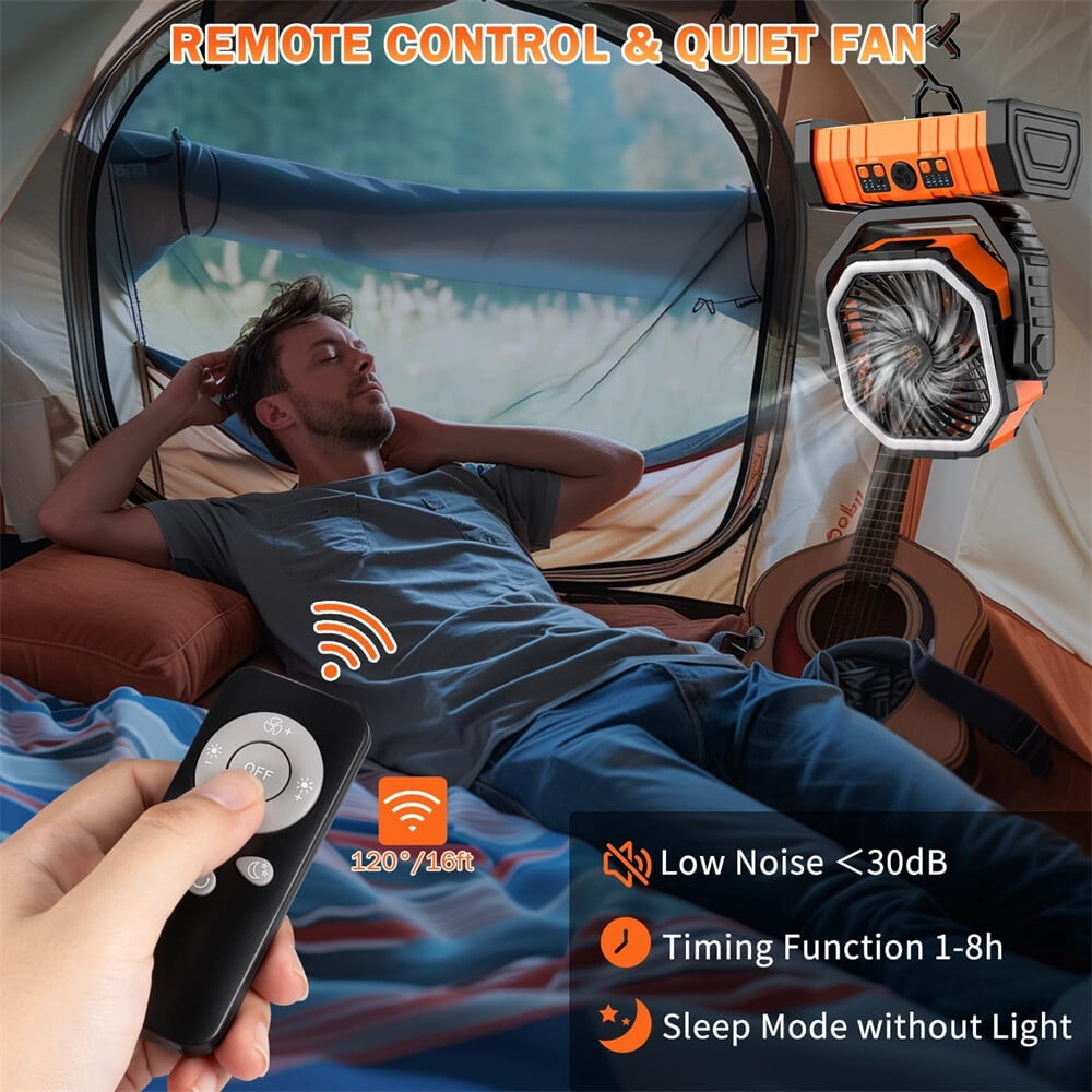 20000mAh Camping Fan w/ LED Lantern - Rechargeable Fan, Auto-Oscillating, Remote