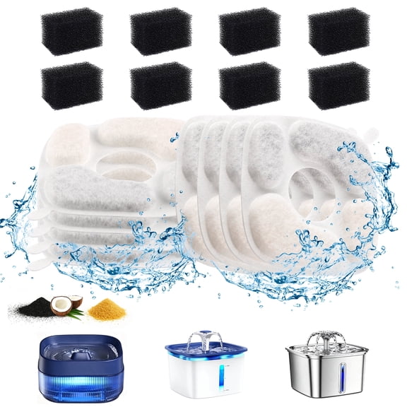 Aovky Cat Water Fountain Filter, 8 pack Cat Fountain Replacement Filter & 8 Pack Pre-Filter Sponges, Pet Fountain Filter Replacement for 67oz, 95oz, 135oz Automatic Pet Fountain Dog Water Dispenser