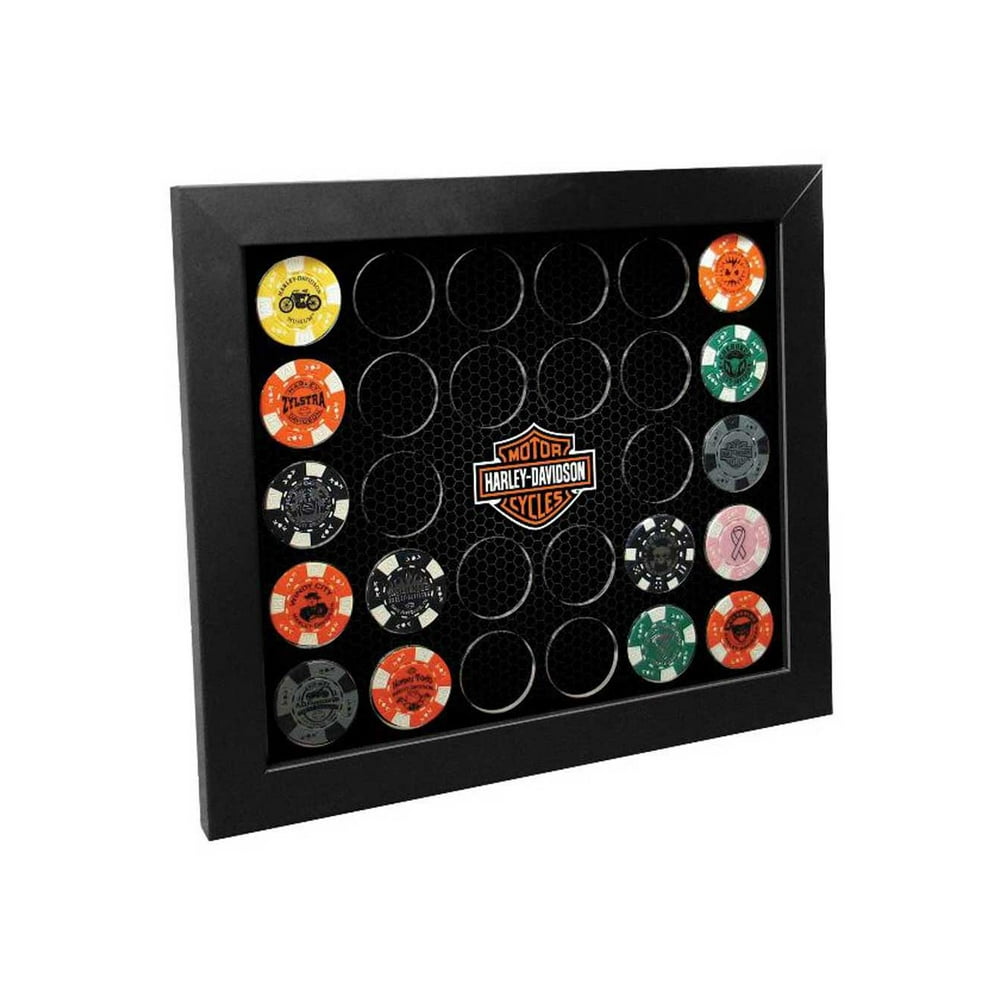 HarleyDavidson Poker Chip Collectors Frame, Holds 28 Chips, Made in