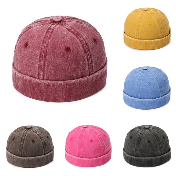 Xijirk Washed Denim Cap Rolled Brimless Headwear for Street Style Daily Walking Travel Casual Outdoor Activities,RD2,One Size