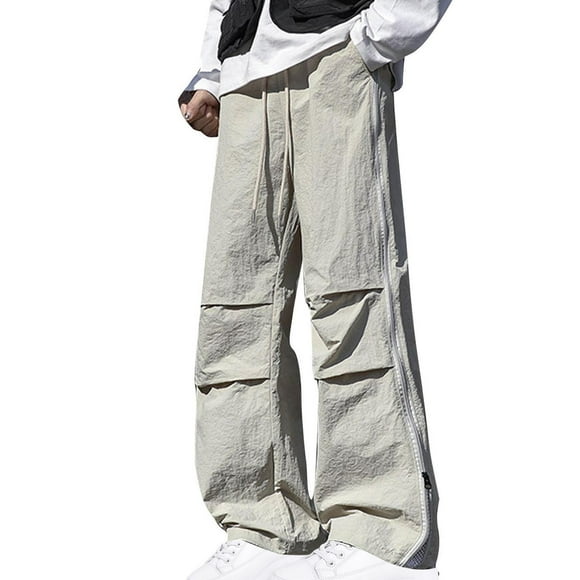 Taqqpue Mens Cargo Pants Casual Loose Lightweight Elastic Waist Drawstring Zipper Trendy Pant Hiking Outdoor Work Trousers with Multi Pockets
