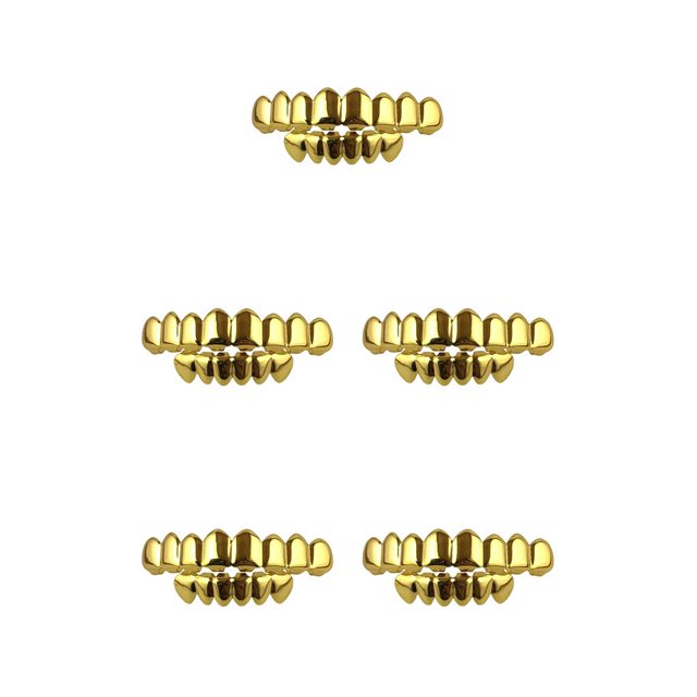 Toystoory Inferior Dientes falsos Parrillas portátiles de Halloween Regalos punk Chapado en cobre Tapas de dientes de oro Fiesta Navidad Type2 NO2