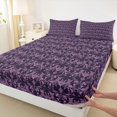 thumbnail image 3 of Feelyou Damask Flower Women Twin Sheet Sets, Purple Gothic Bat Bedding, 3pcs, 3 of 7