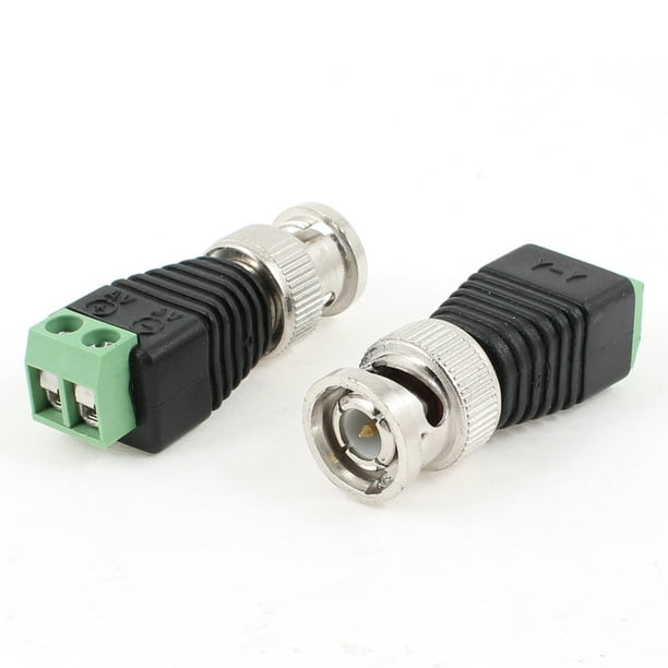 Adaptador de conector macho BNC para cámara de video CCTV negro y verde, 2 piezas