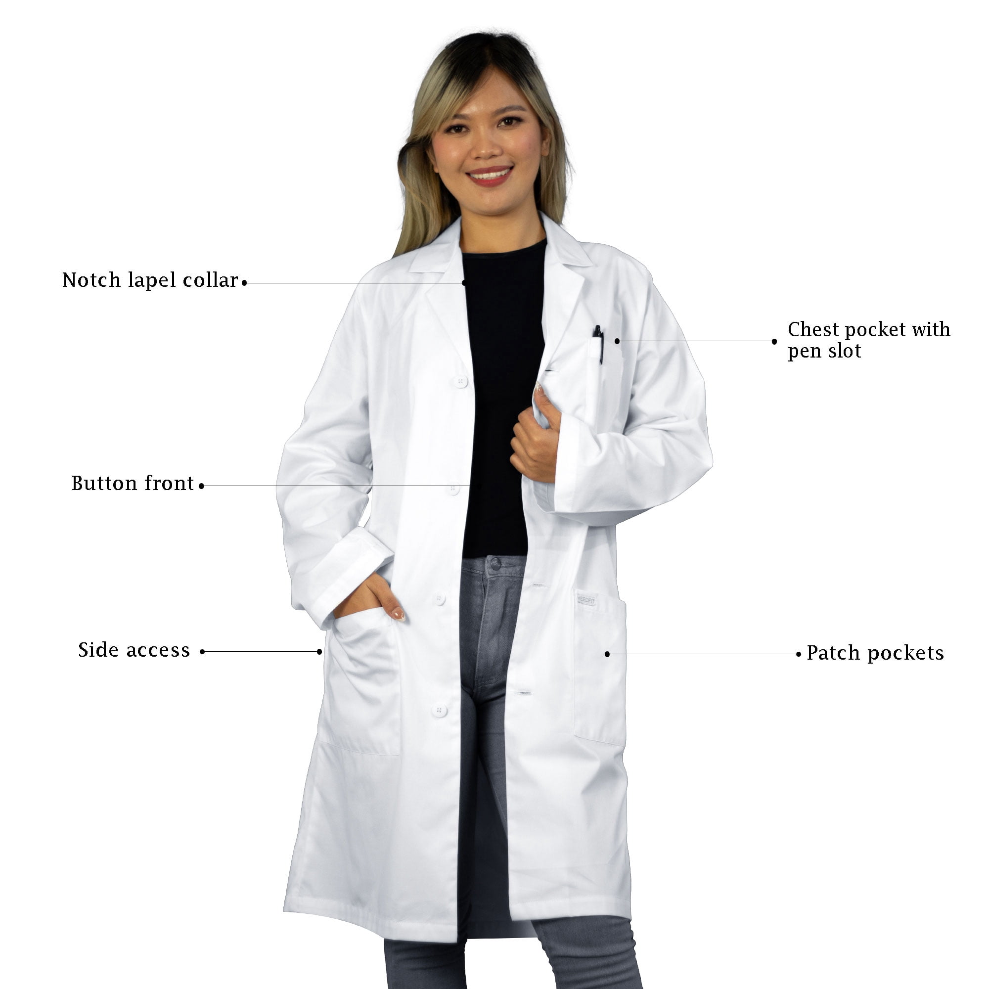 HEEDFIT Professional Ladies Ultra-Comfortable Poly-Cotton 40” Long Reusable Lab Coats