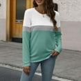 thumbnail image 2 of Women's Long Sleeve Tunics Tops Color Block Round Neck Blouses Casual Loose Fit Dressy Lightweight Pullover Tees, 2 of 5