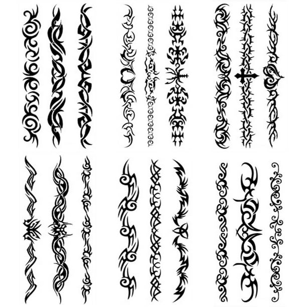 Yesallwas 6 hojas de mezcla de tatuajes falsos tribales, tatuaje temporal pequeño, tatuaje con patrón tribal azul y negro, pegatina corporal para hombres y mujeres, 9 cm x 19 cm / 3,54 x 7,48 pulgadas