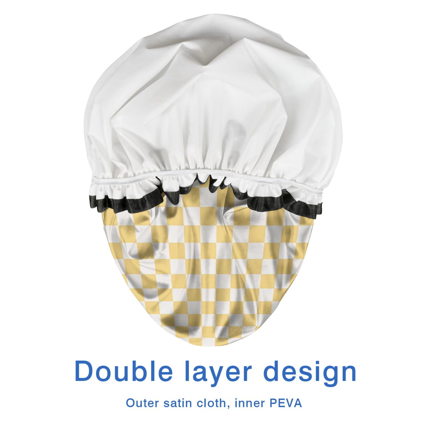 Shower Caps,Yellow and White Checkerboard Pattern Waterproof Shower Cap for Women 4 Pieces,Double Reusable Hair Cover for Shower PEVA Elastic Stretch Hem