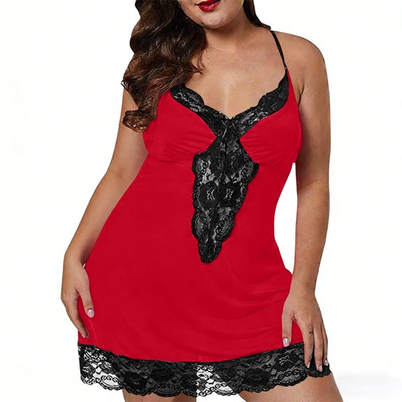 XMMSWDLA L-6XL Lingerie for Women Plus Size Nighty Womens Lace Satin Nightdress Womens Plus Size Lingerie V Neck Nightwear Satin Sleepwear Lace Chemise Nightgown Nightdresses Slip Lingerie