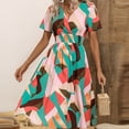 thumbnail image 2 of Cyber&Monday Deals Usmixi Dresses for Women 2023 Beach Empire Waist Flowy Swing A Line Midi Sun Dresses Short Sleeve V-Neck Leaves Print Summer Knee-Length Formal Dress Sky Blue l Clearance Under $5, 2 of 7