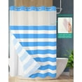 thumbnail image 2 of No Hook Shower Curtain with Snap-in Liner, Blue Striped Waterproof Fabric Bathroom Curtains, Modern Simple Monochrome Geometric White Bath Curtains & Mesh Top Window Stall 48"x72", 2 of 6