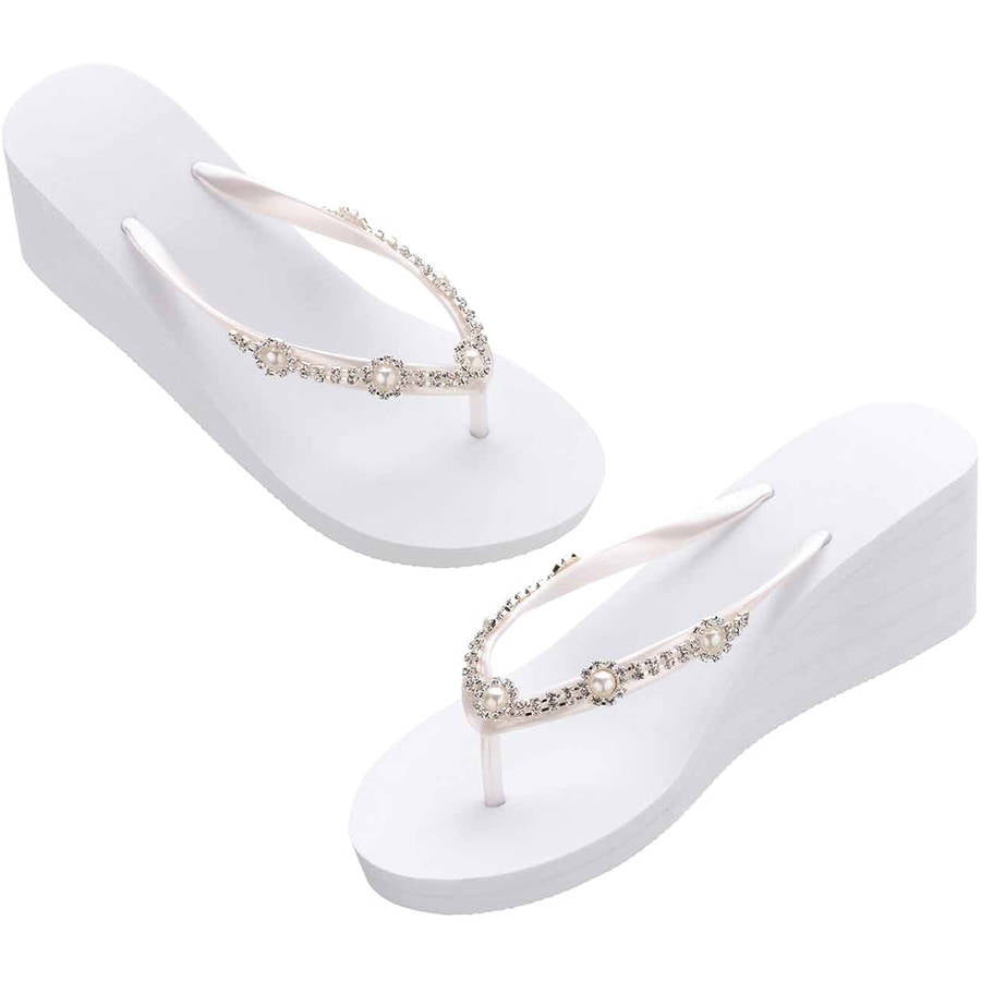 white pearl flip flops