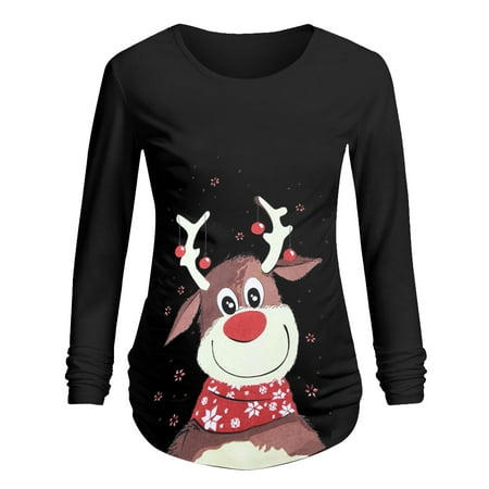 

Women s Maternity Tops Side Ruched Tunic T-Shirt Pregnancy Clothes Christmas Maternity Round-Neck Long Sleeve Pregnant Woman Elk Print T-Shirt Blouse Tops