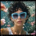 thumbnail image 5 of SA106 Women Oversized Thick Plastic Rectangle Cat Eye Flat Top Diva Sunglasses / Matte Blue Frame - Smoke Lens, 5 of 8